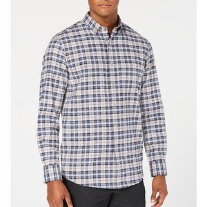 Club Room Plaid Button Down Shirt , Grey, Small
